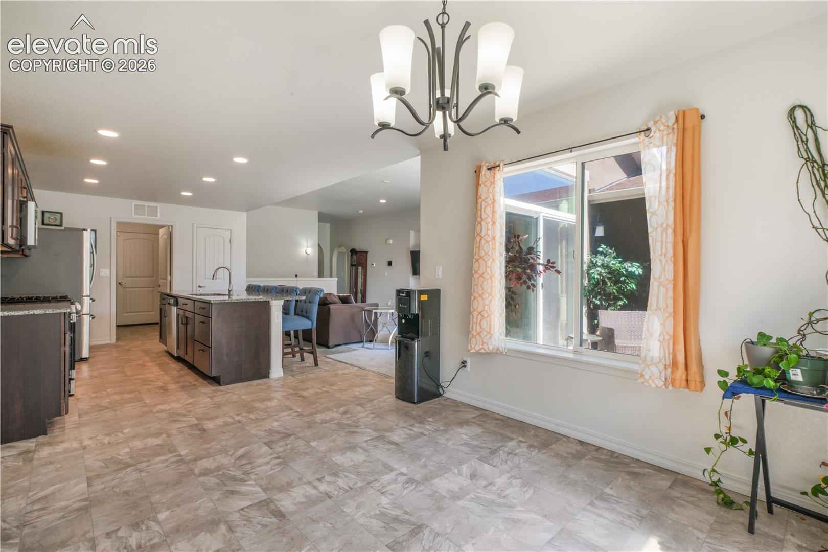 Dining area with large windows