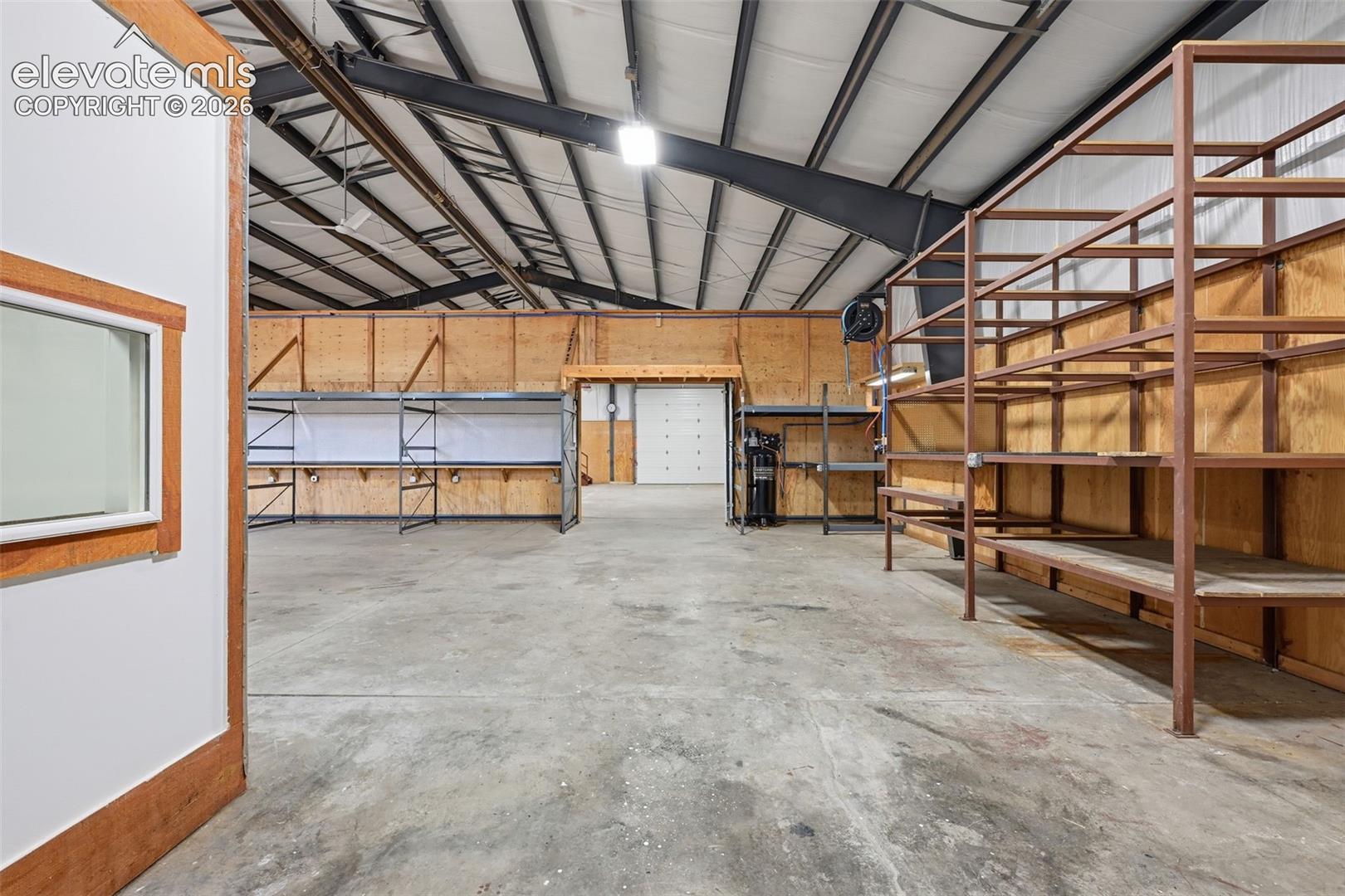 Industrial shelving: Existing rack and storage areas help maximize usable floor space