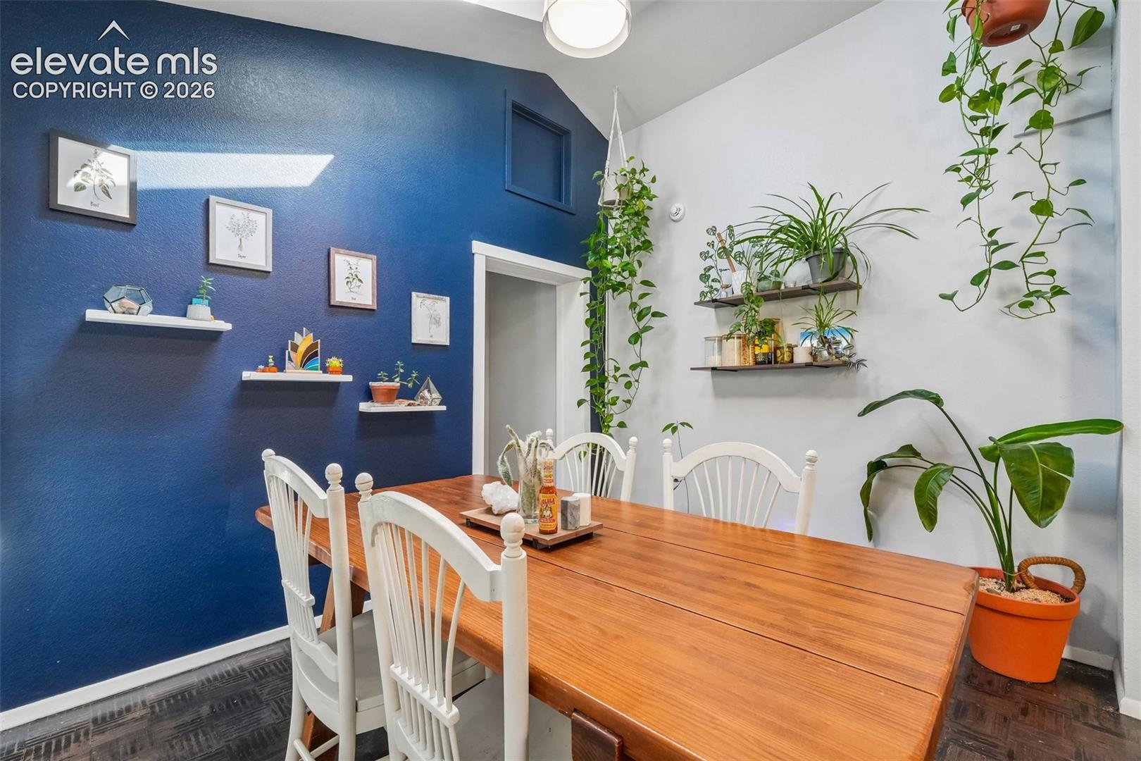 Dining area with skylights 