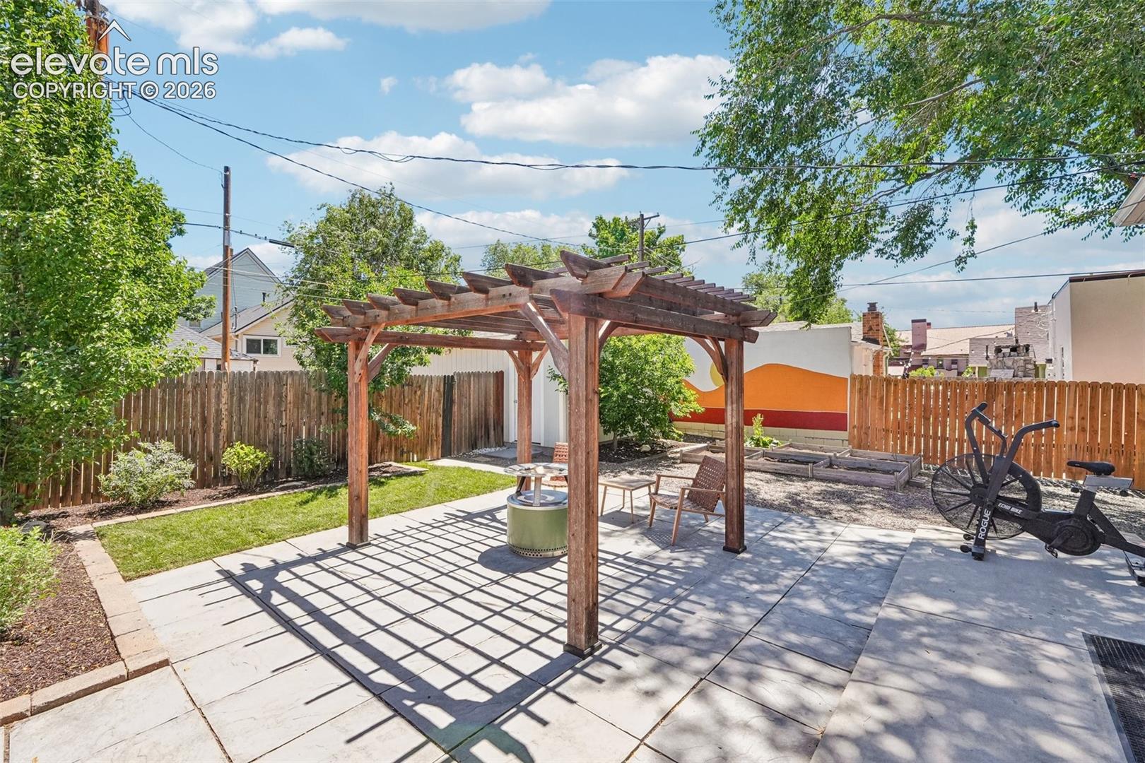 Back patio with pergola