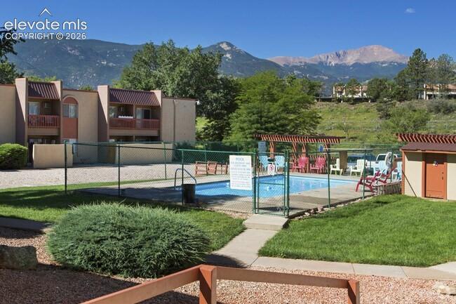 Fenced swimming pool with a surrounding concrete deck and pergola