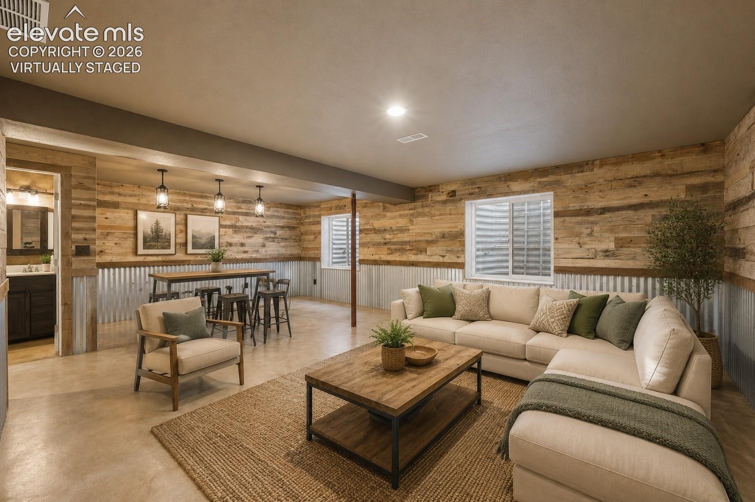 VIRTUALLY STAGED : Living Space Number 3 - Colorado Luxury Rustic Basement with Wet Bar Rough ins