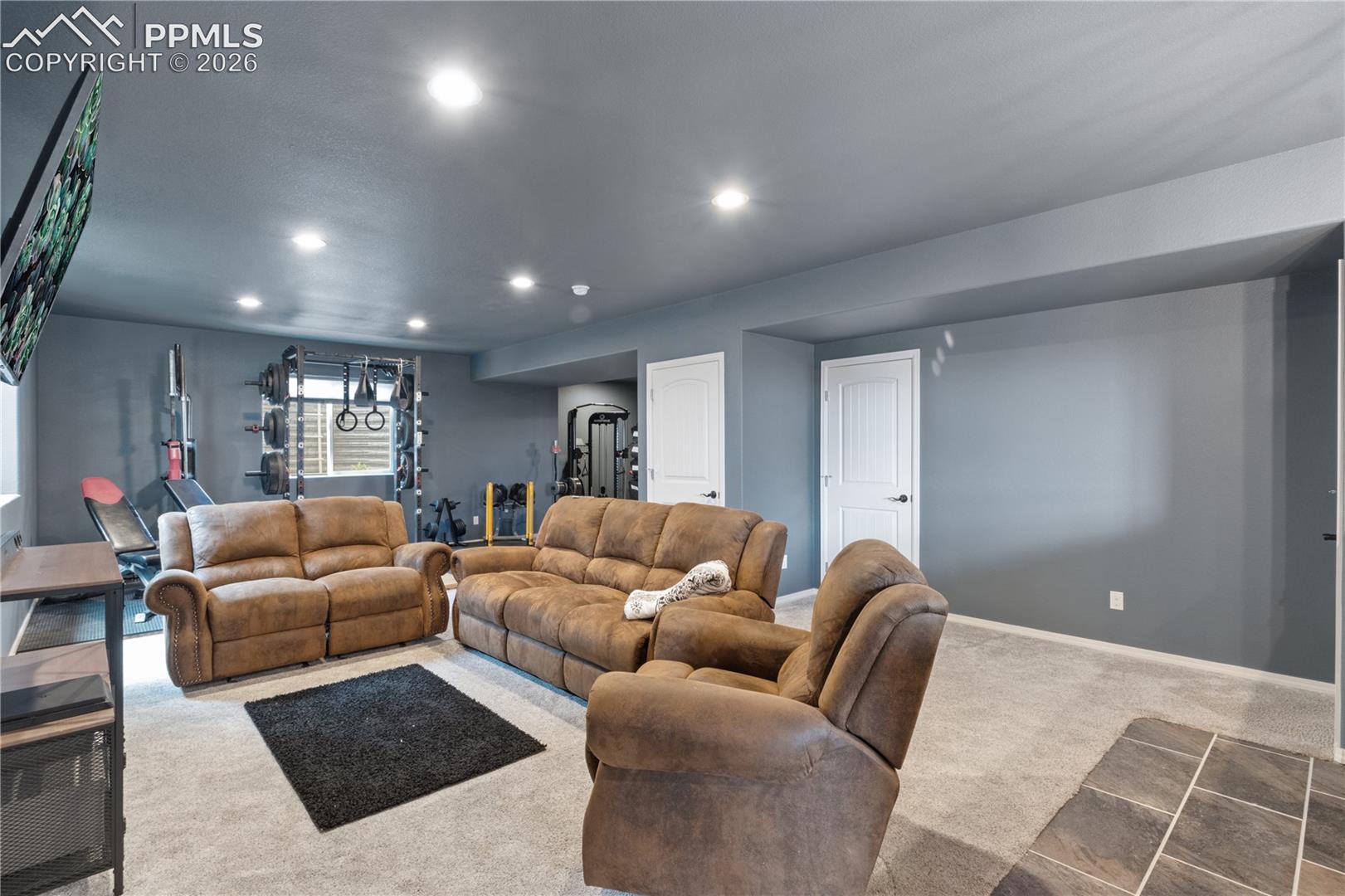 2nd Living area featuring recessed lighting and carpet
