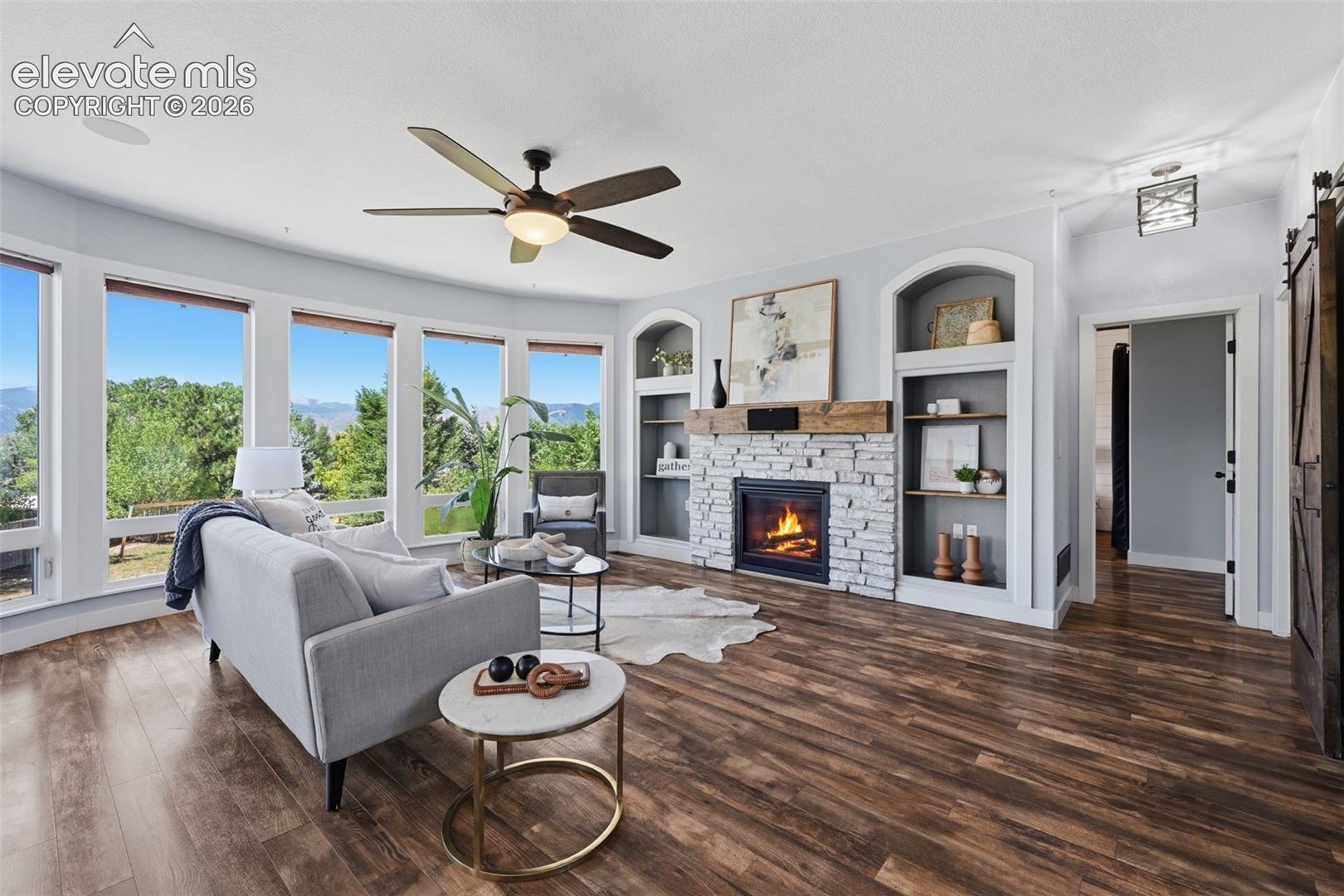 Built in shelving and more views from your family room!
