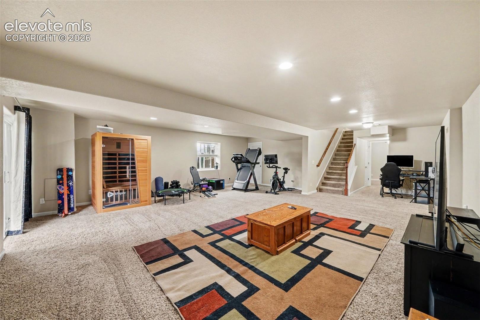 Expansive family room in the walkout basement