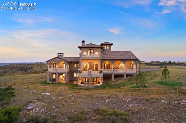 Rear view of the home's multi-level terraces