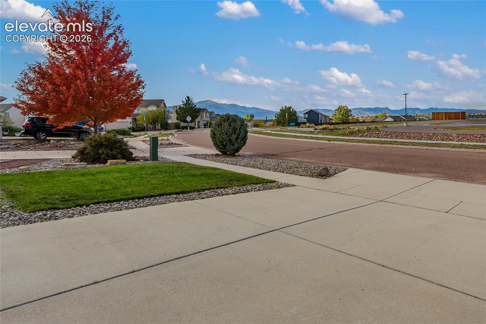 Concrete driveway and quite street.