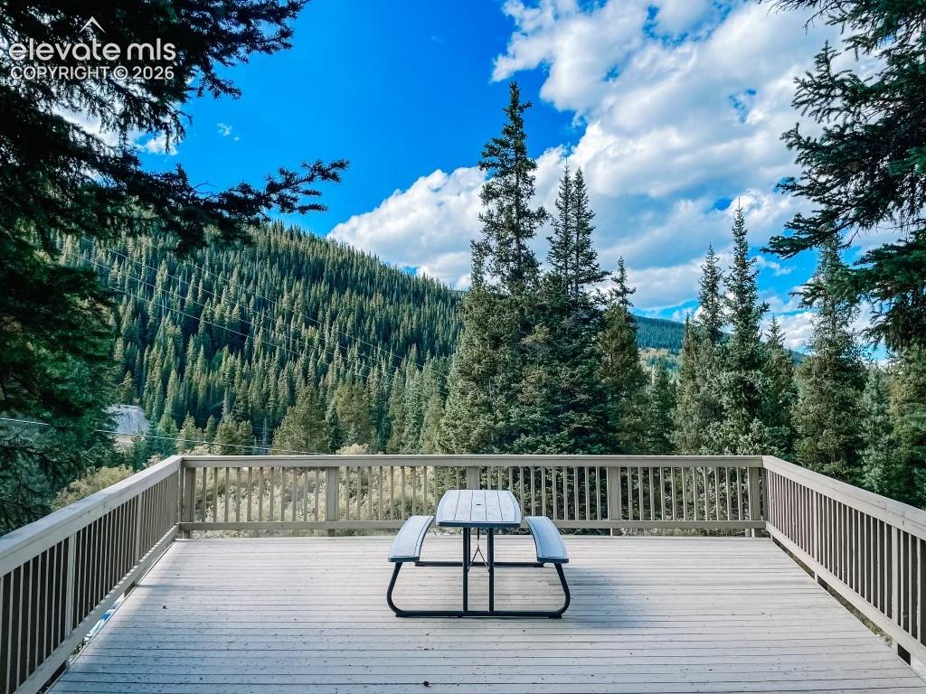 Expansive outdoor deck featuring wood-finish decking and perimeter railing