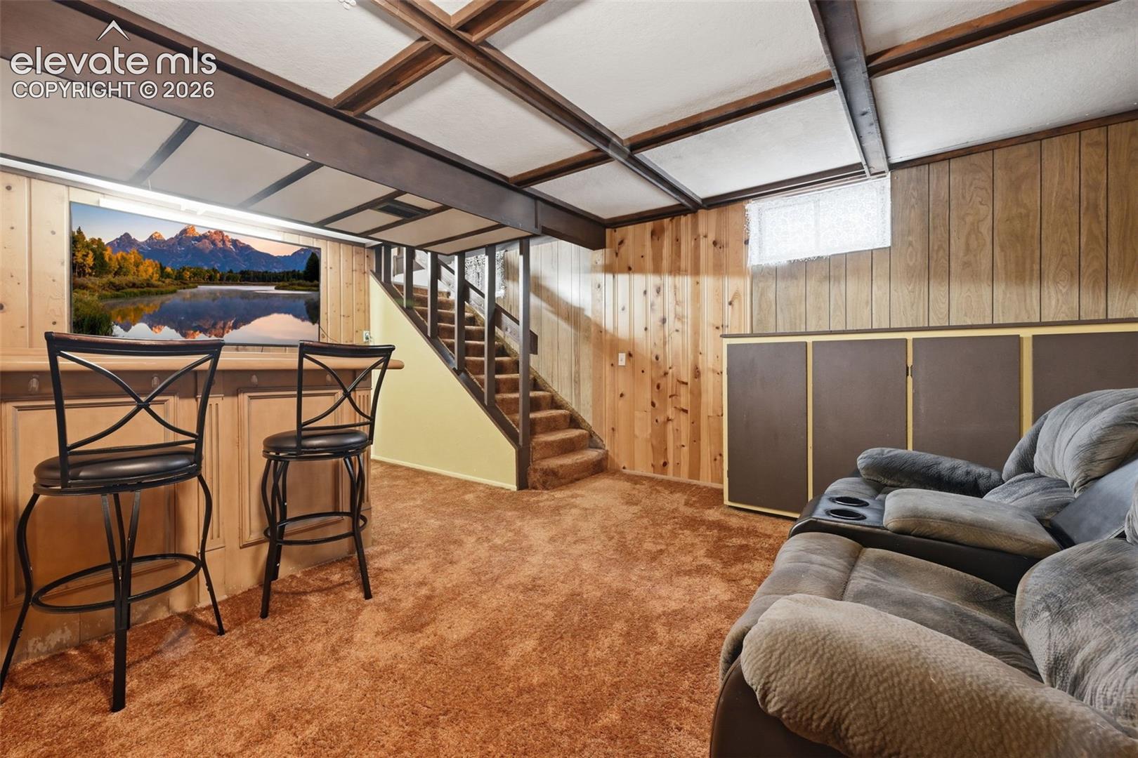 Basement Family Room with Bar and Built-ins