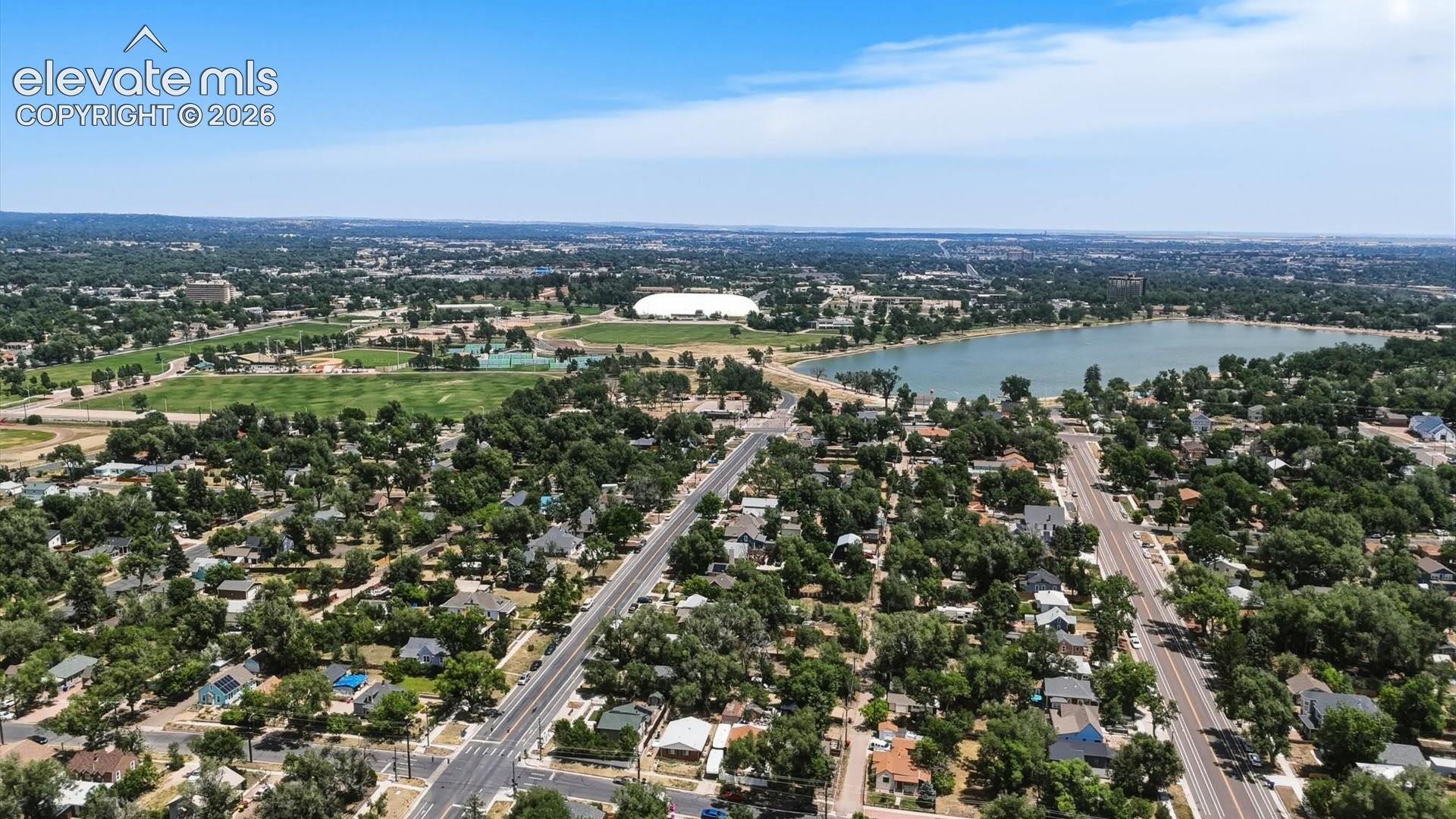 Aerial view of Memorial Park and Prospect Lake.