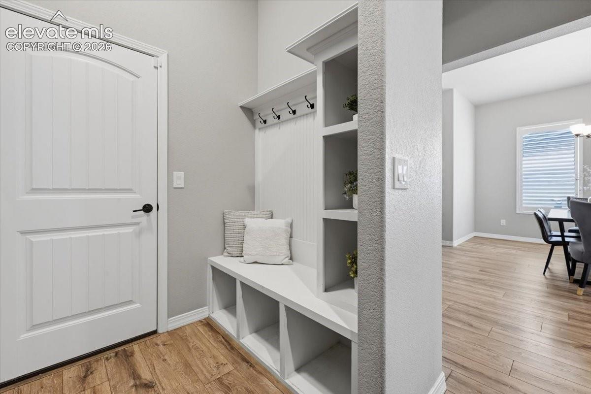 Bench area and door to garage!