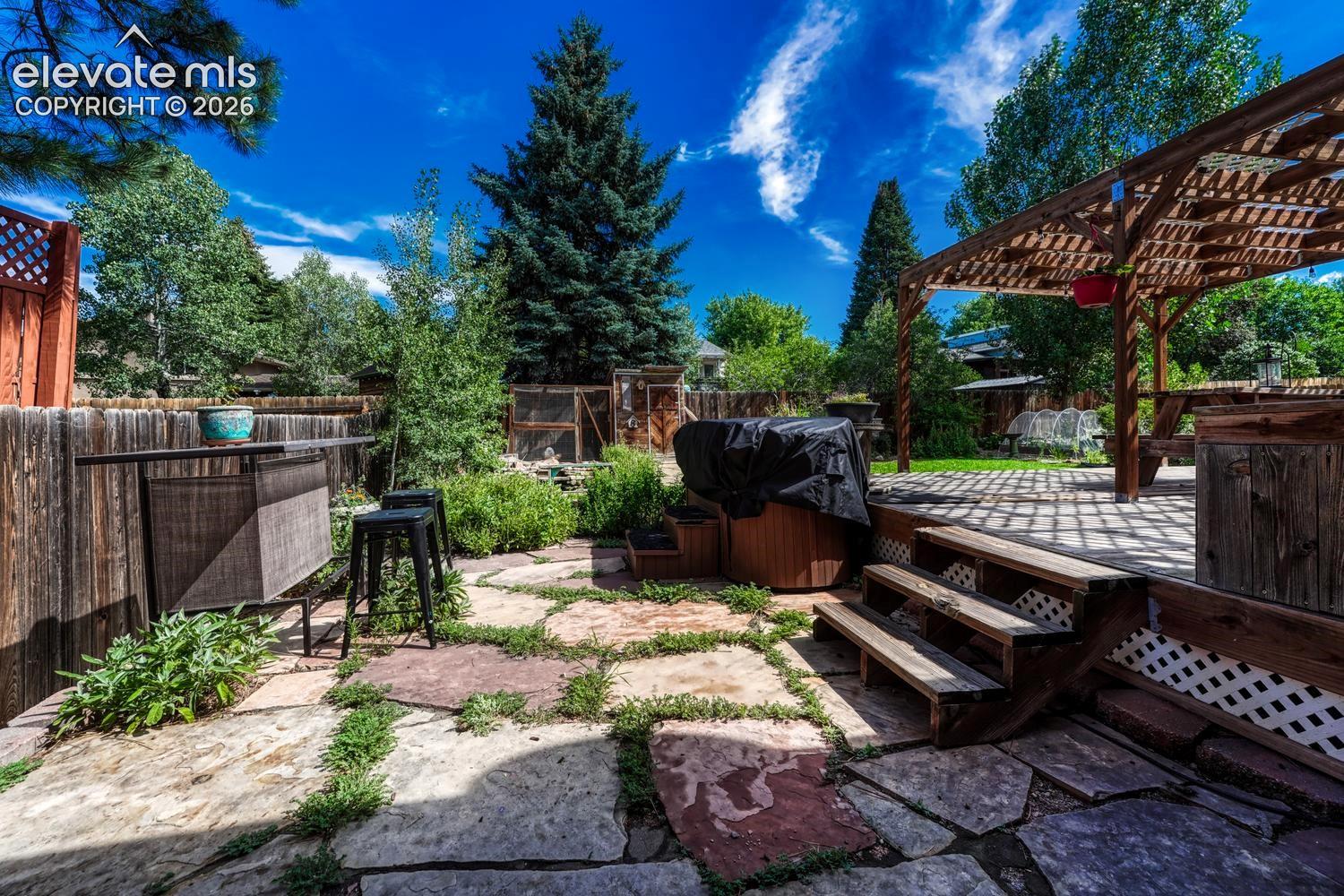 Flagstone patio with bar area for entertaining.