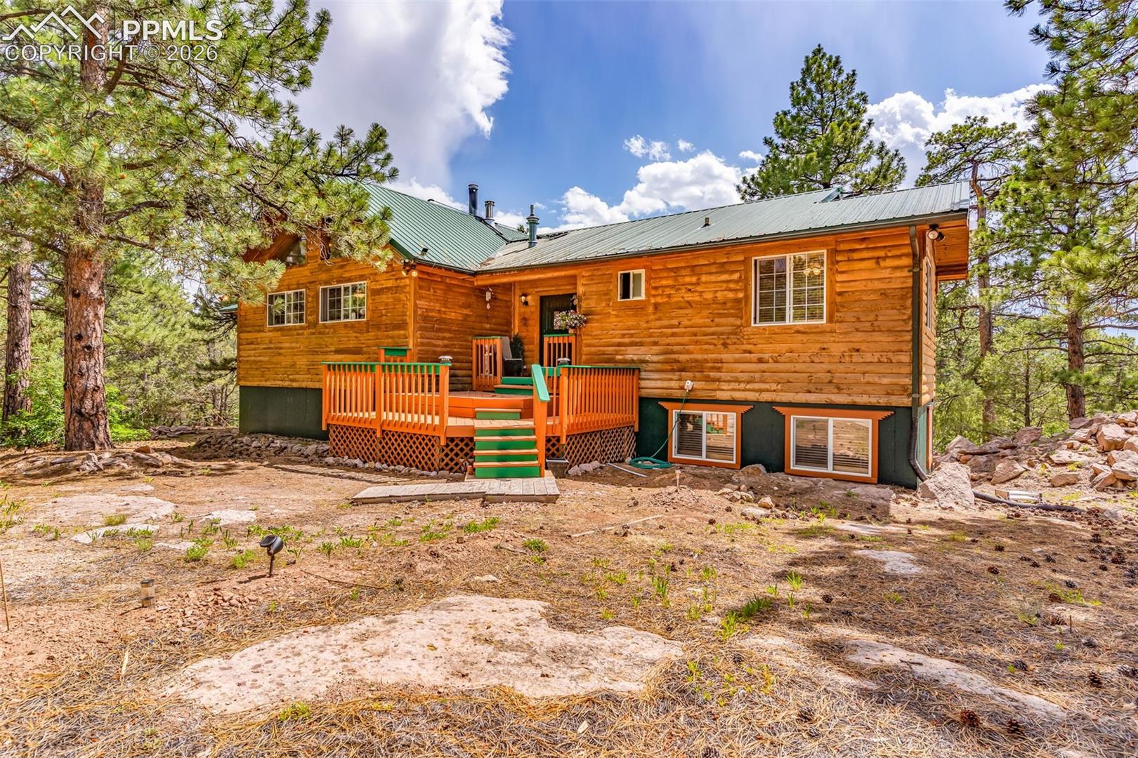 Covered entry and wood deck