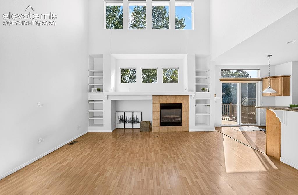 Family room with fireplace and built ins