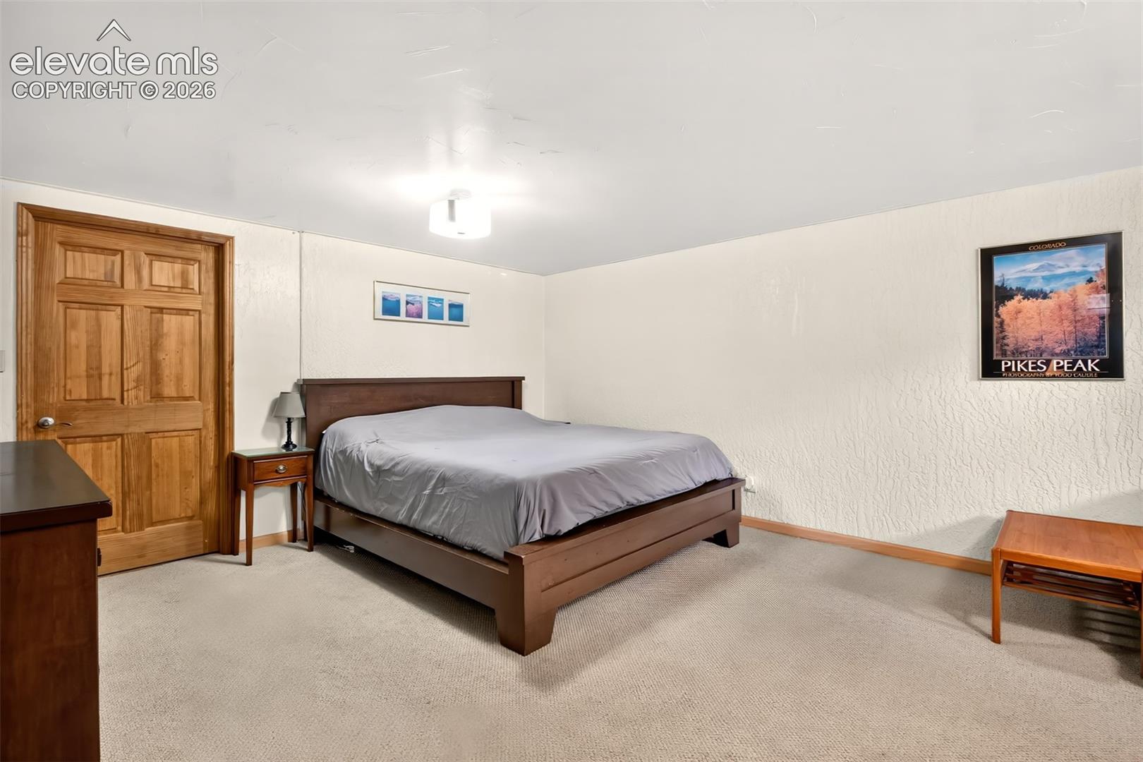 The basement bedroom has six panel doors and a walk in closet.