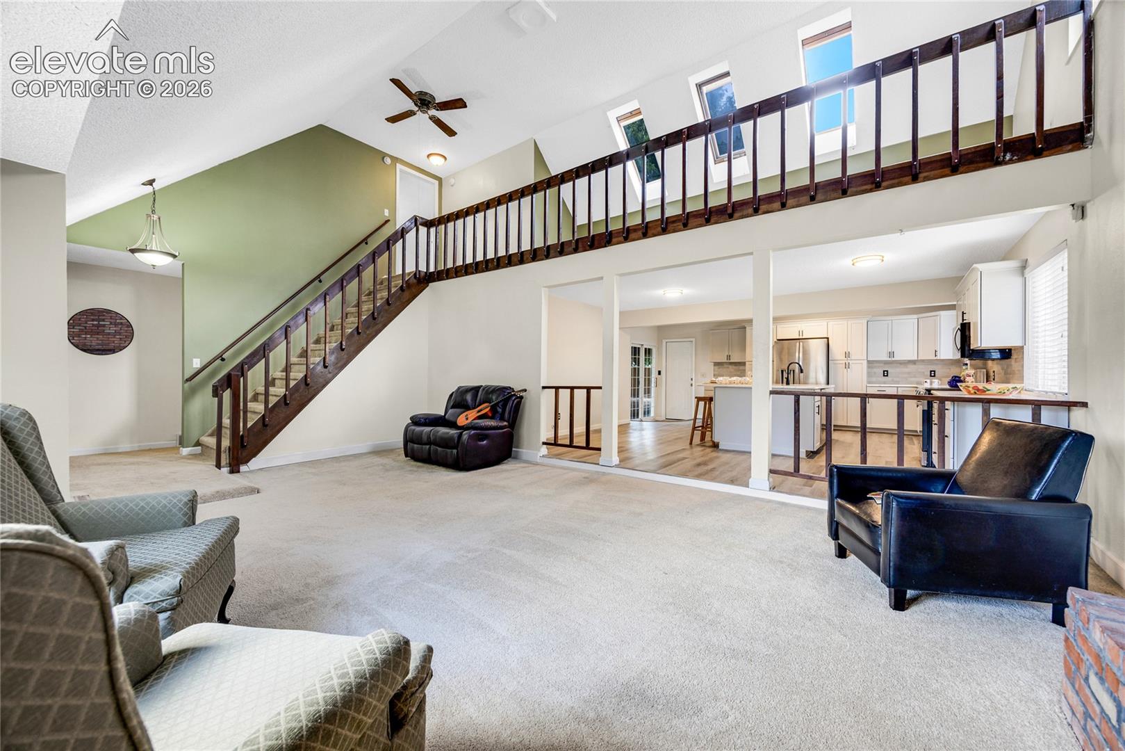 Lovely staircase and loft view from living room
