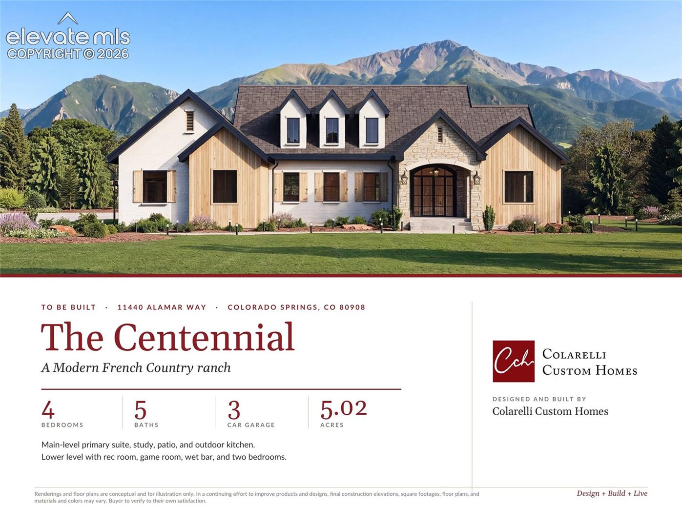 Architectural Rendering. Illustrating the exterior elevation and specifications for the property