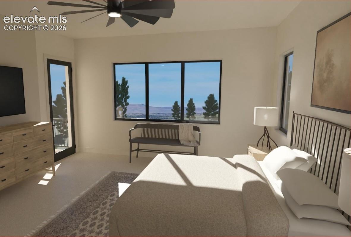 Recessed lighting, ceiling fan, and multiple windows with dark frames