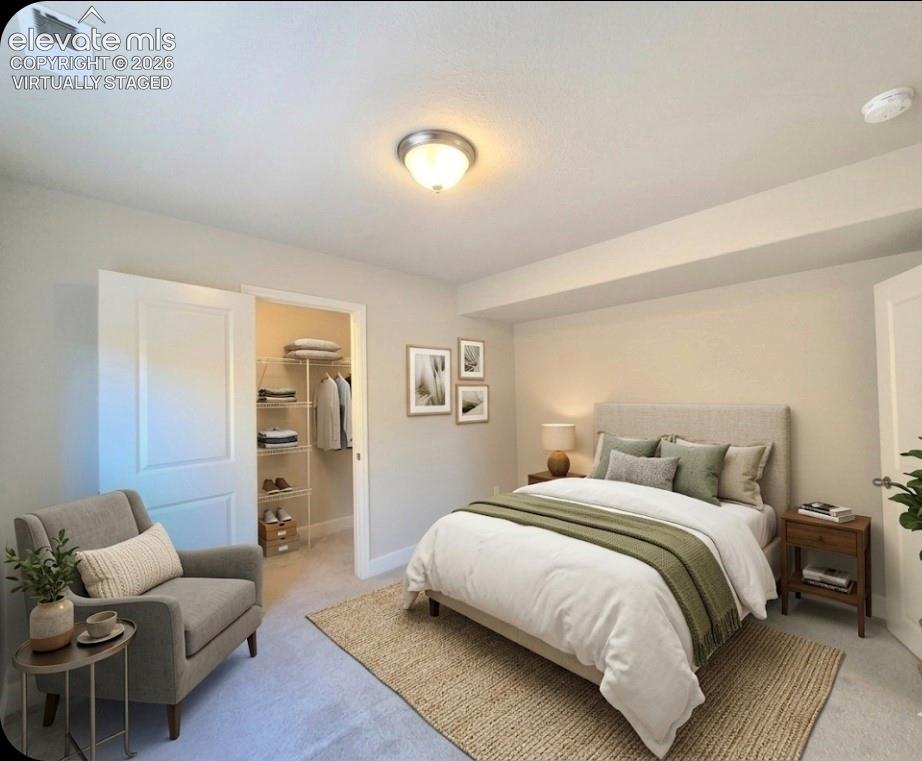 virtually staged basement bedroom