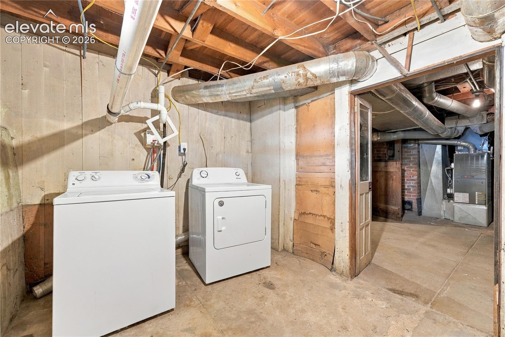Basement with HVAC and laundry