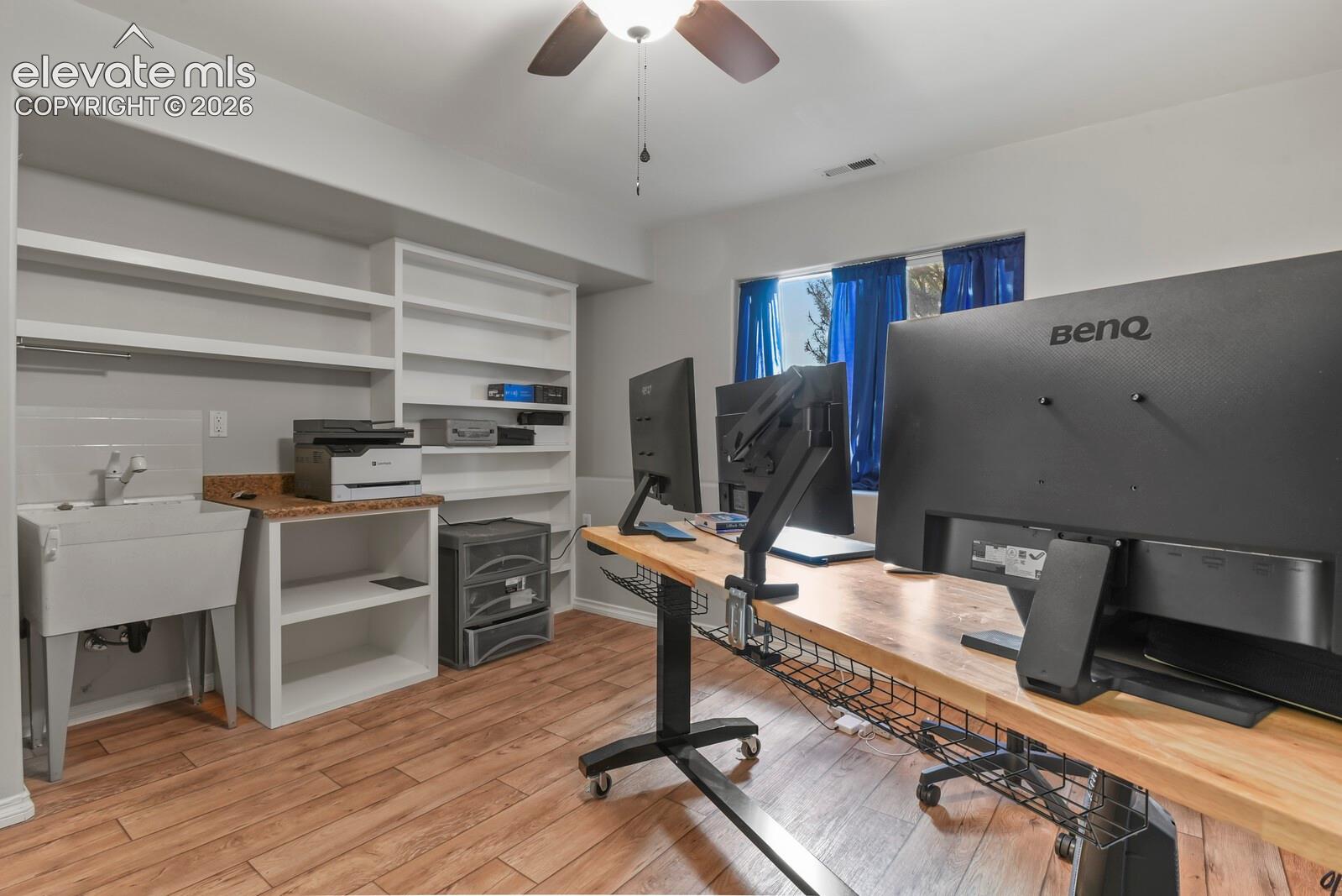 Built in shelving and a sink!