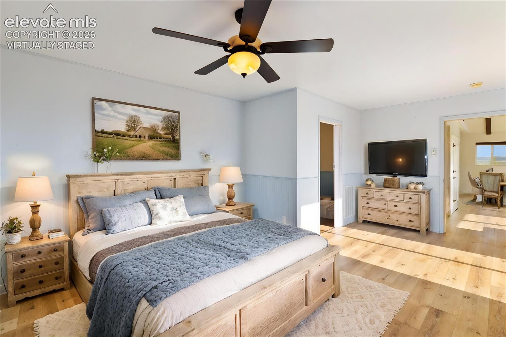 Virtually staged primary bedroom