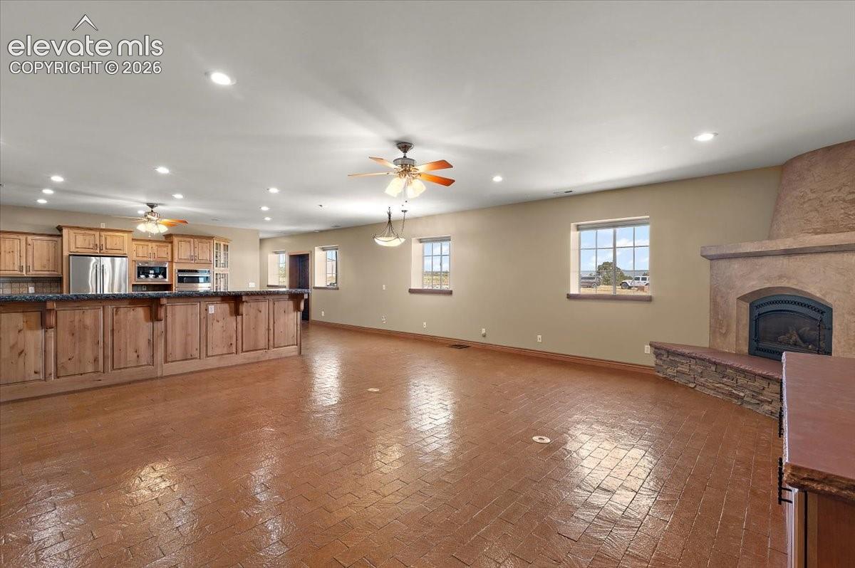 Great room looking toward the kitchen and eating area.