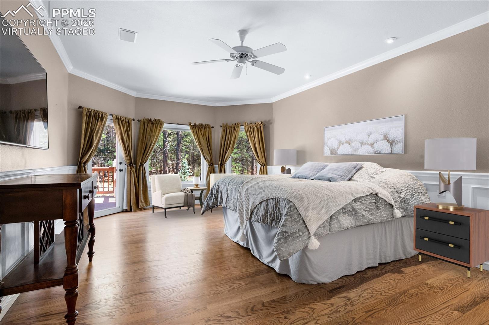 Virtually staged nightstand and chairs