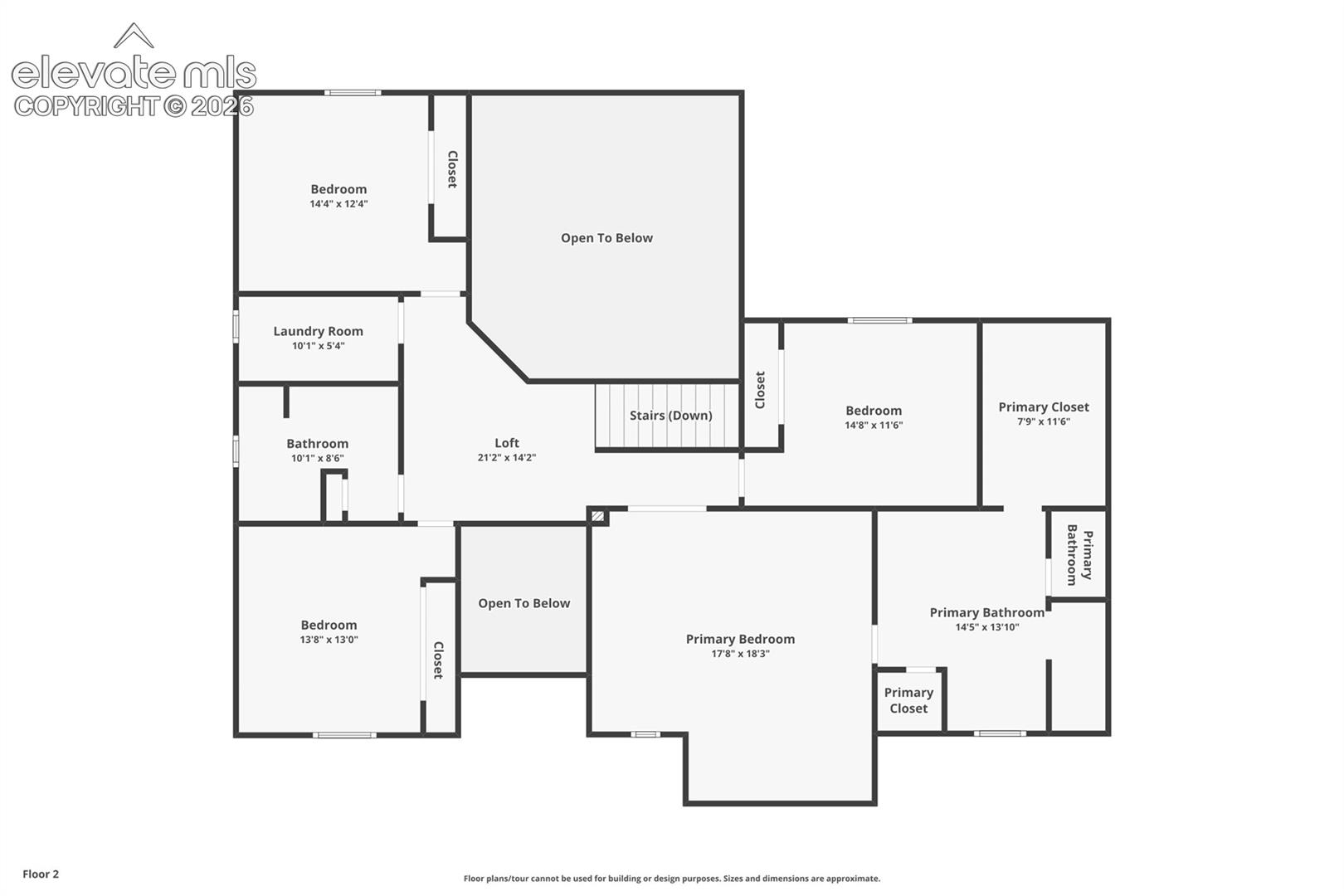 Upper level floor plan (room dimensions approximate)