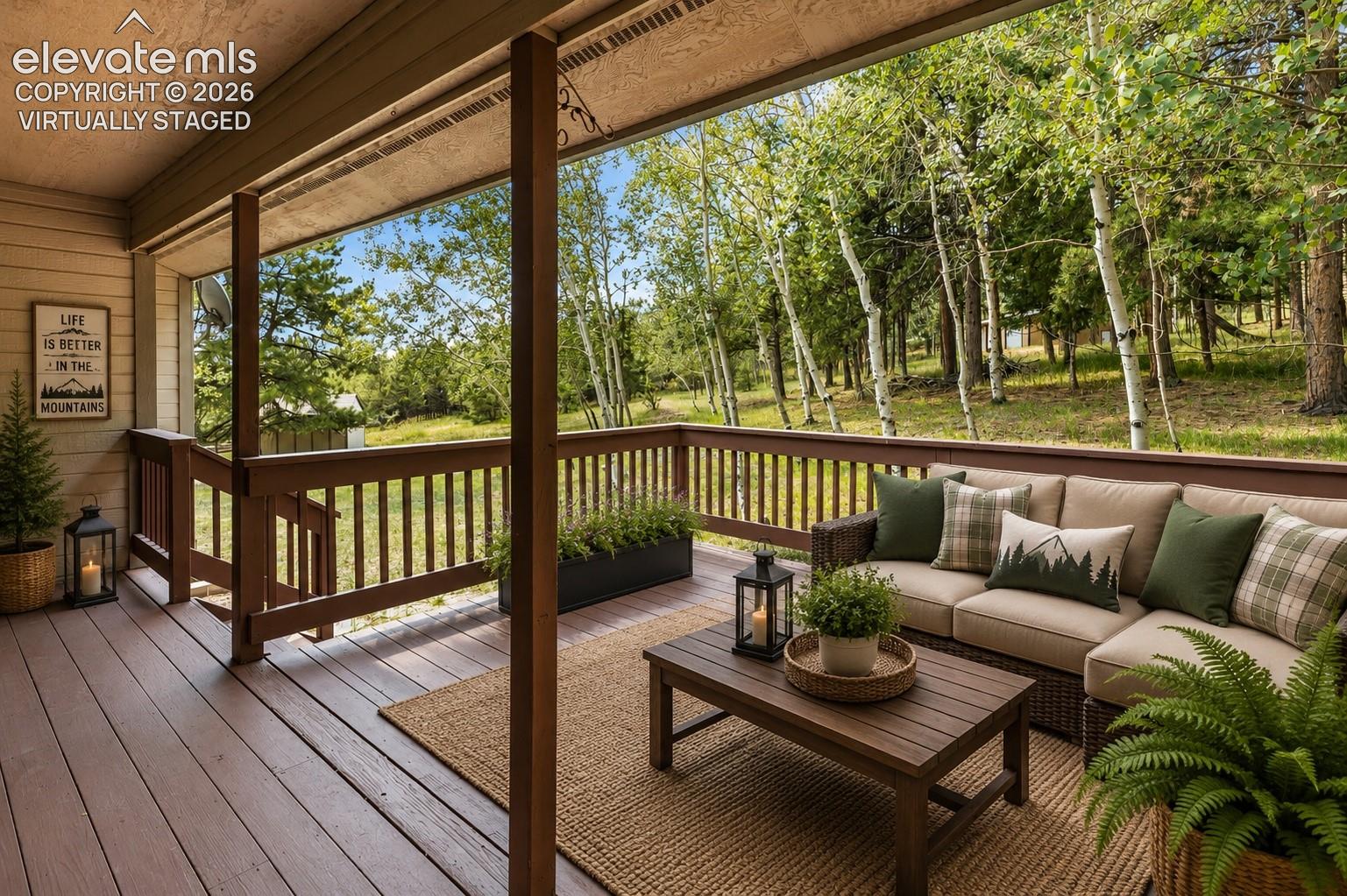 virtually staged Back yard and deck for relaxing evening and peaceful mornings!