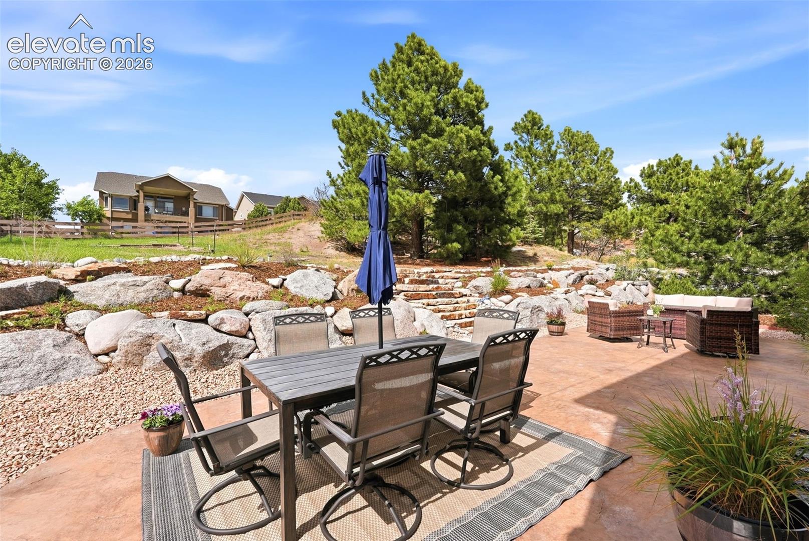 Mature landscaping on a drip system for easy maintenance