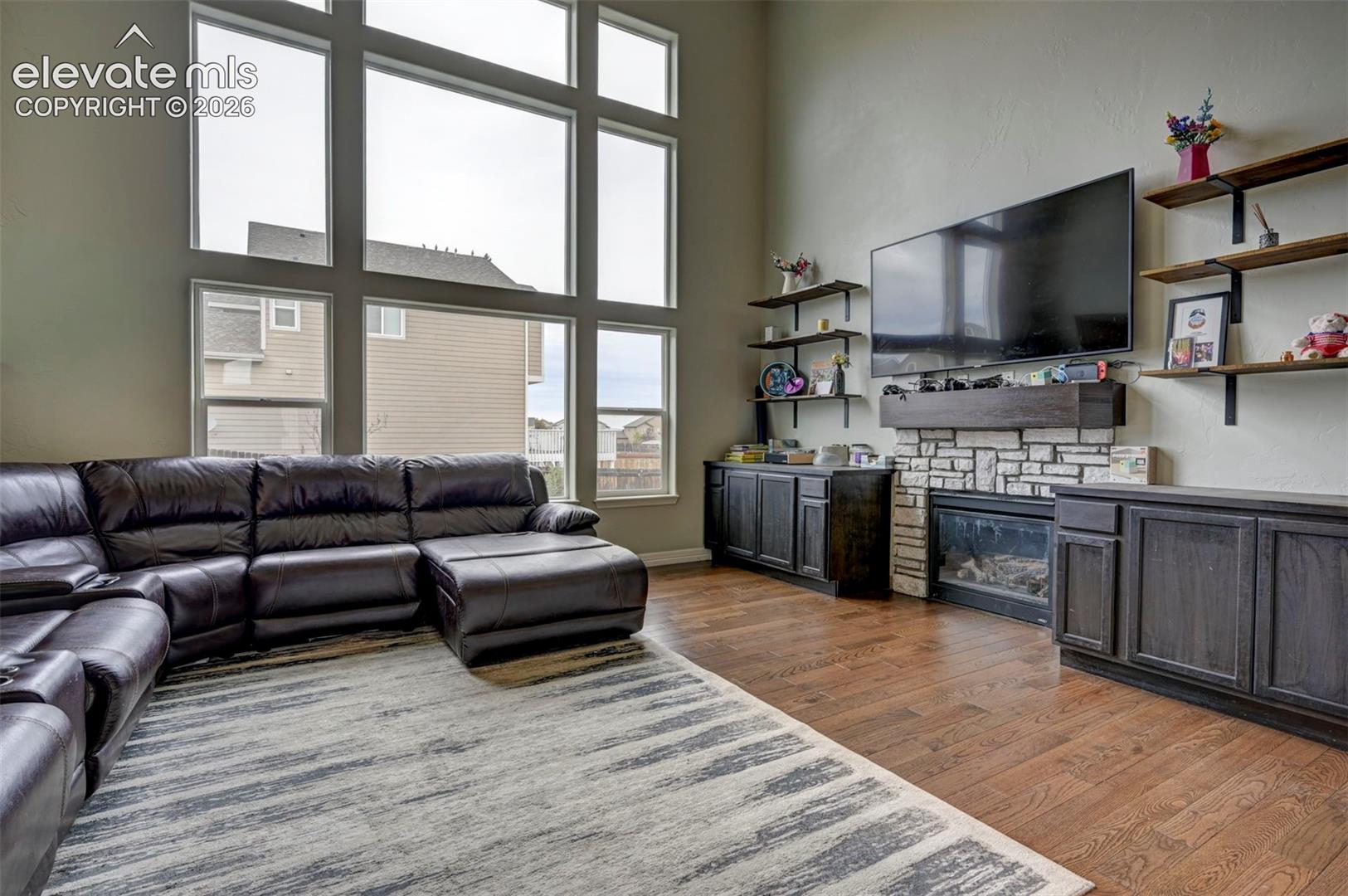 Gas fireplace with stone surround