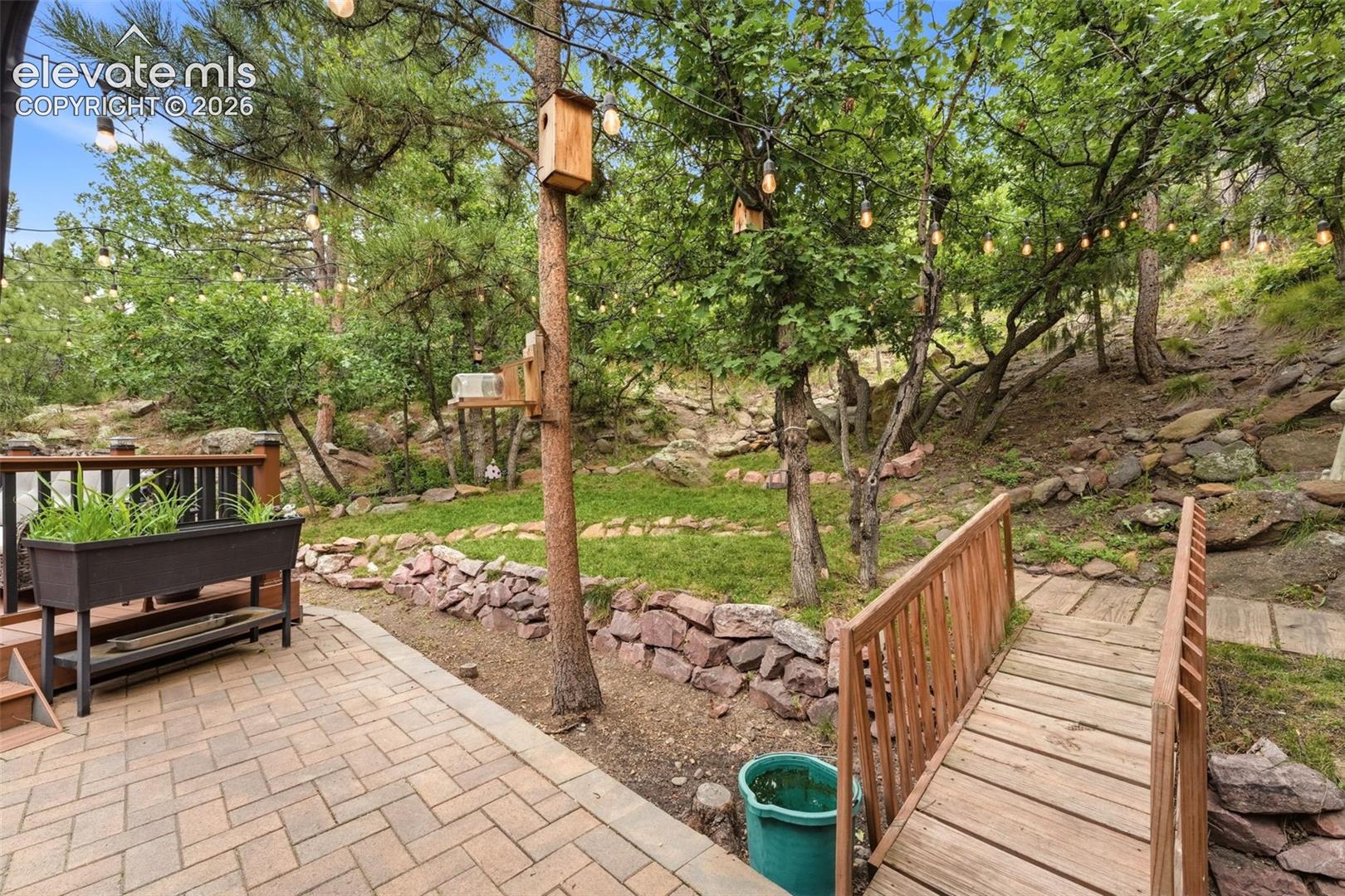 Wooden bridge leading to the woods - your own climbing hill