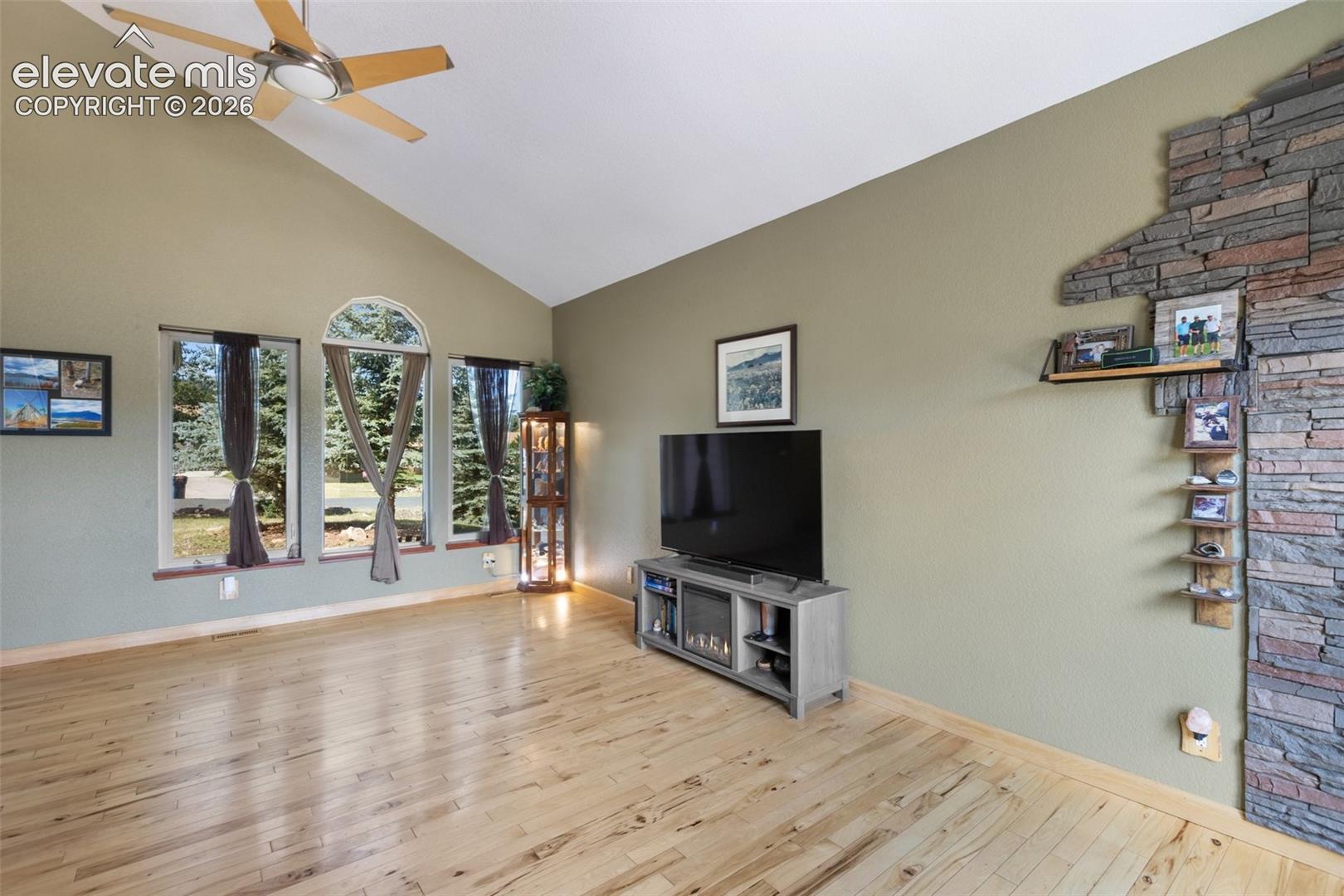Living room with vaulted ceilings!