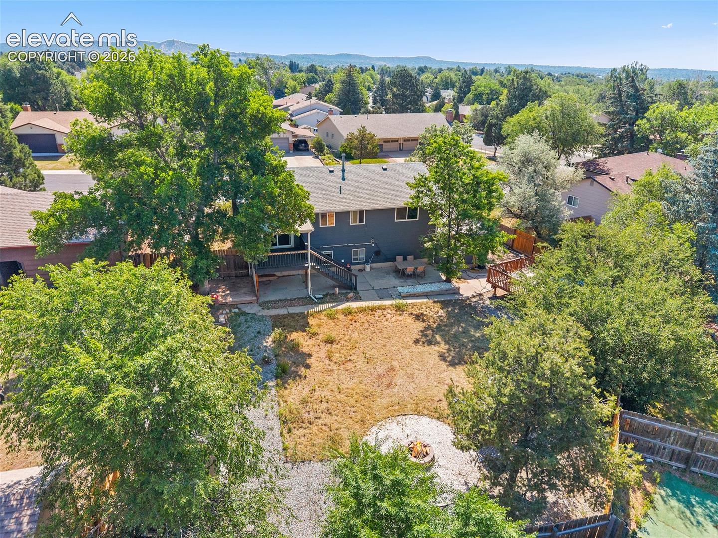 Aerial view of back of structure.