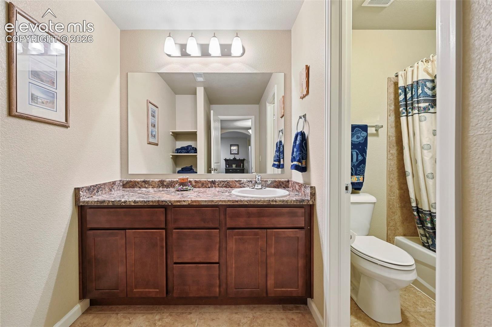 Basement Bathroom with wood-finish cabinetry and a single-basin sink