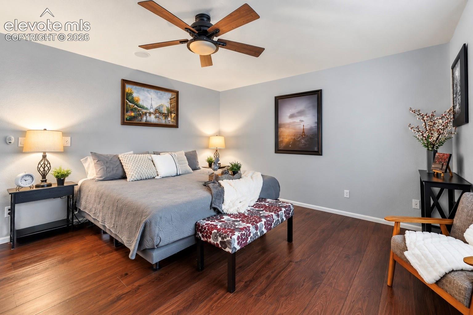 The primary suite provides plenty of room for substantial furniture while retaining an open, restful atmosphere.