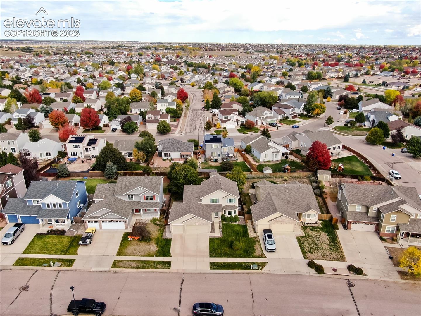 Aerial perspective of home and street