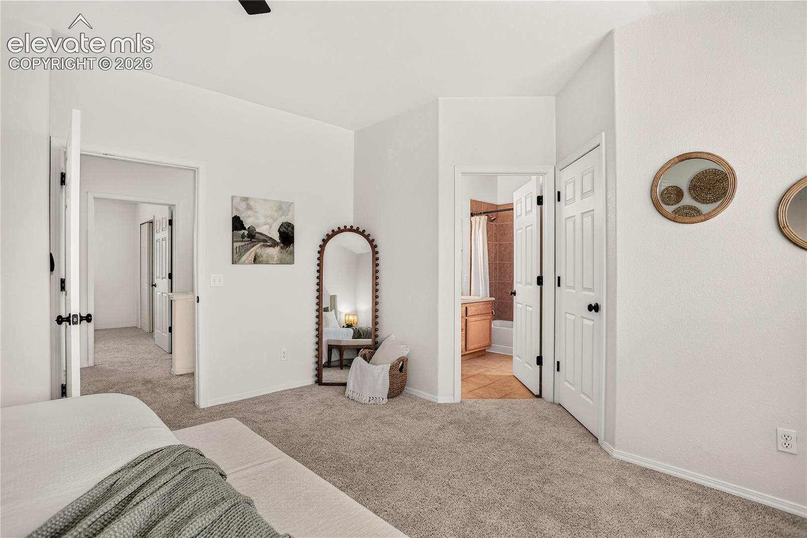 Entry to master bathroom through master bedroom. 