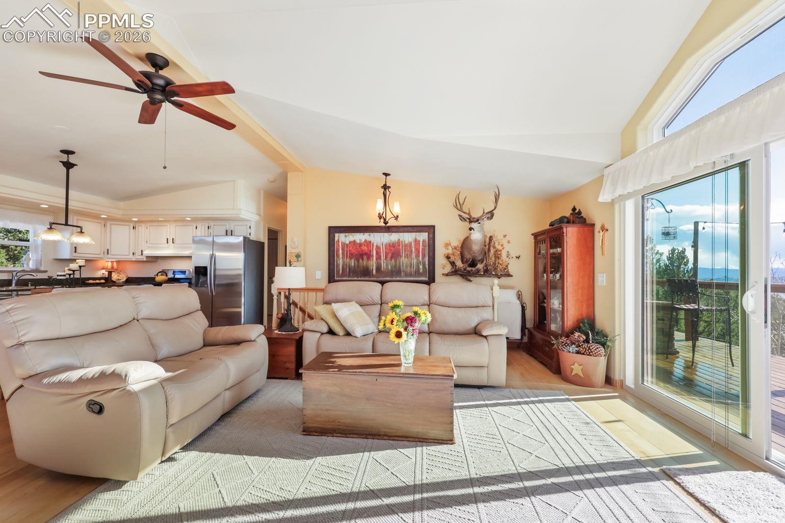 Great room with walkout on to the deck!