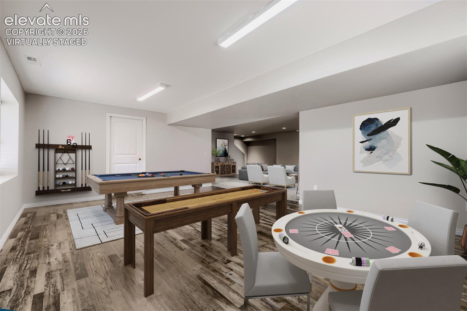 Virtually staged flex room (game room, hobby room, playroom, or exercise room)