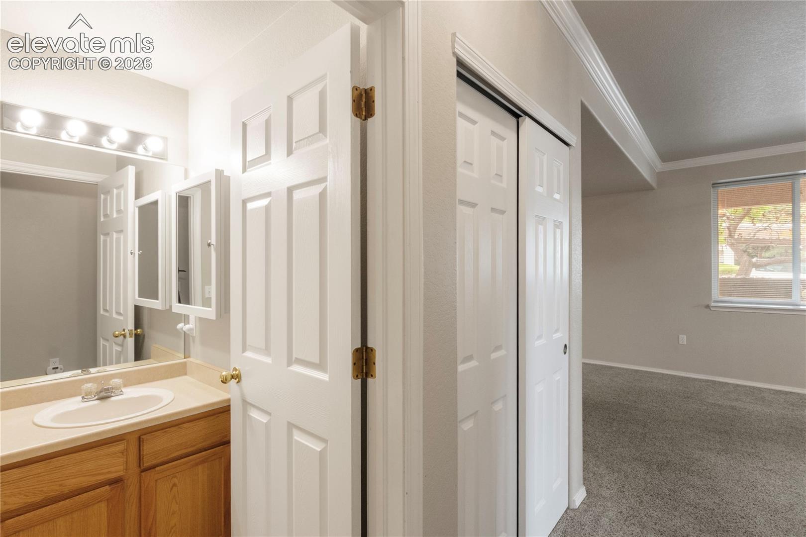 Bath seen from hall to Living Room