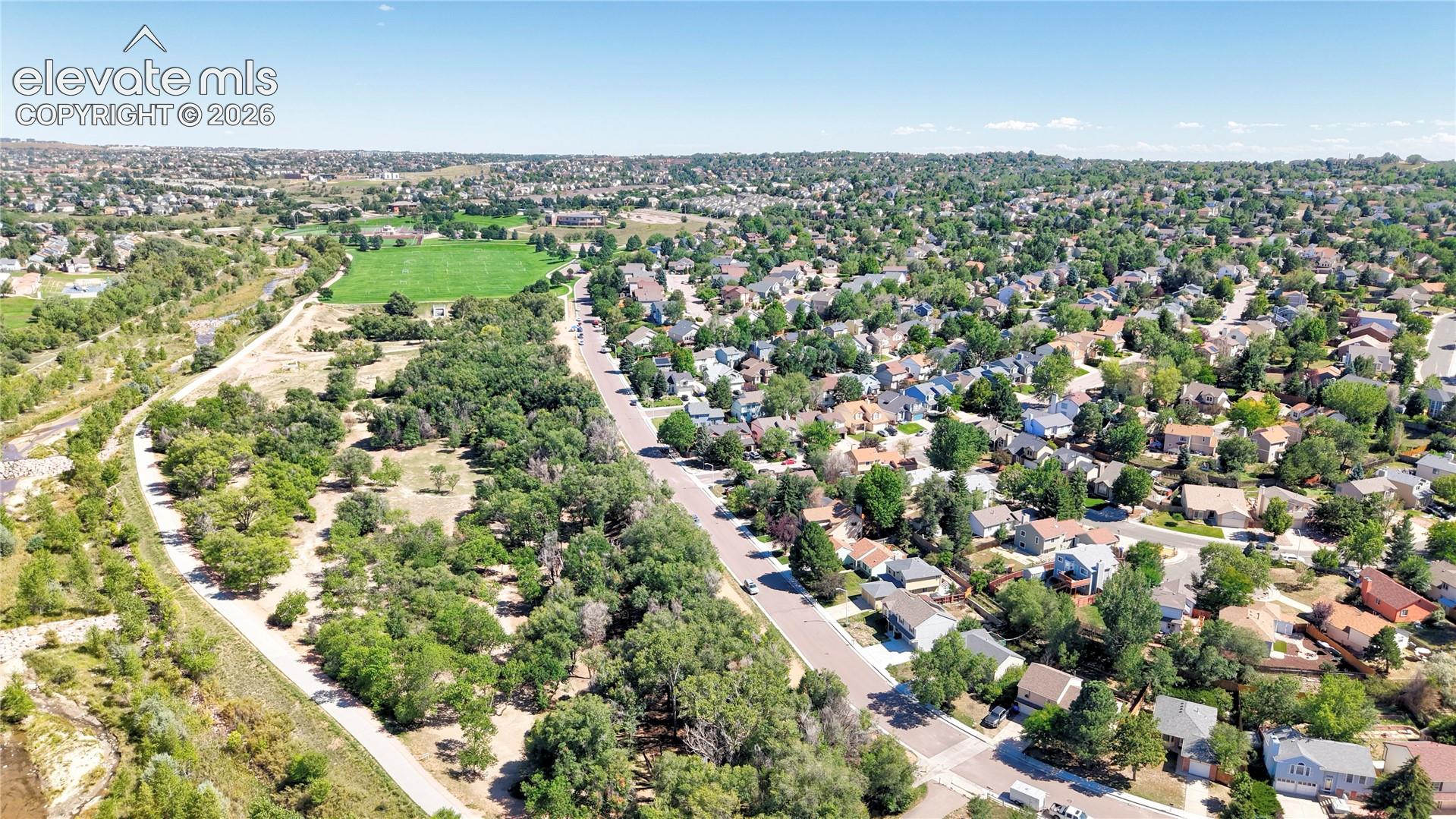 Aerial View of Cottonwood Creek Park across the street and surrounding area