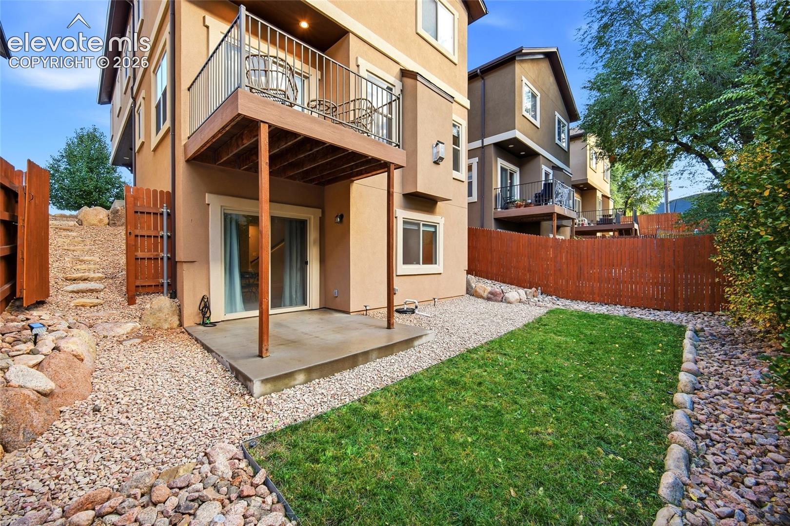 Backyard with low-maintenance landscaping