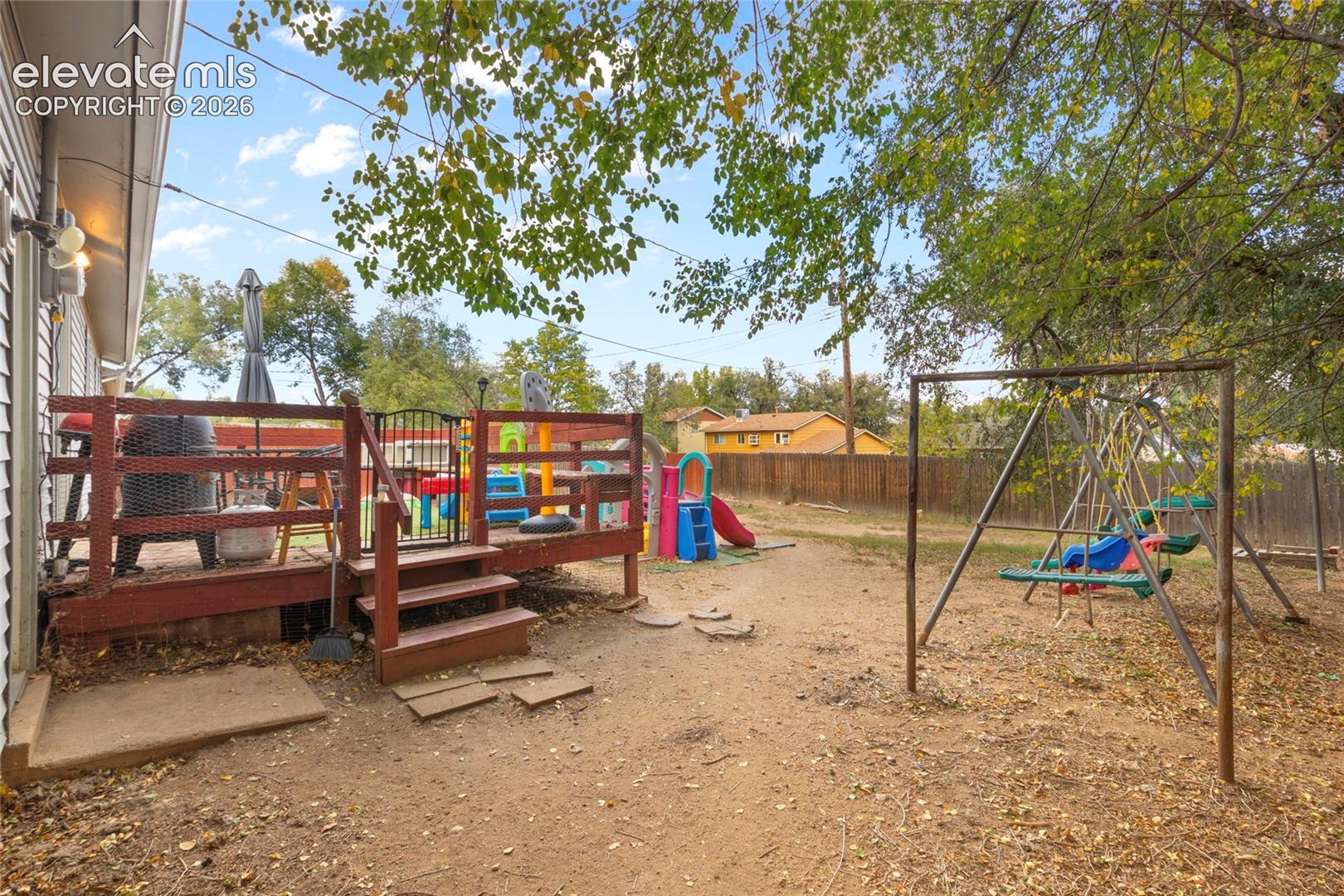 Fully fenced in back yard with gate access to fenced front yard and the back garage entrance