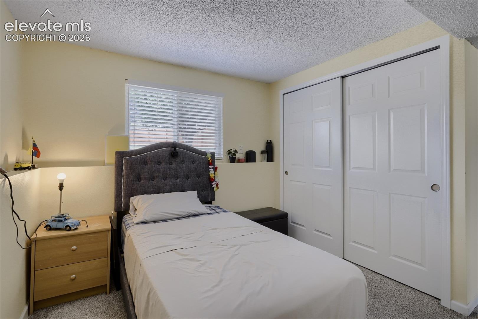 Bedroom featuring neutral-toned walls and plush carpeting