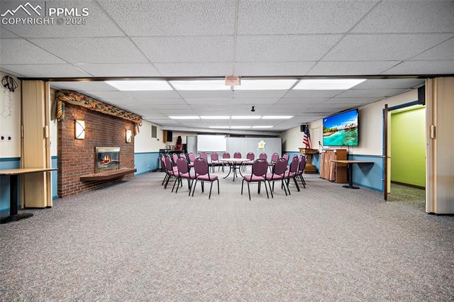 Large meeting room with fireplace