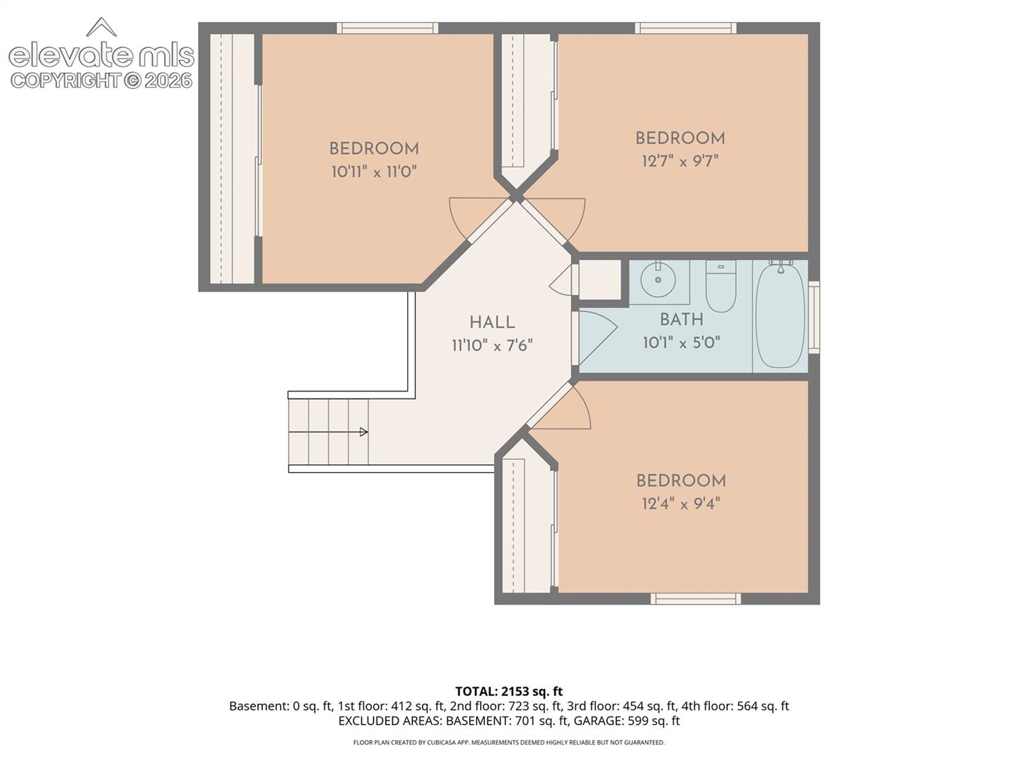 Upper Level with 3 other bedrooms-Measurements are approximate using CubiCasa