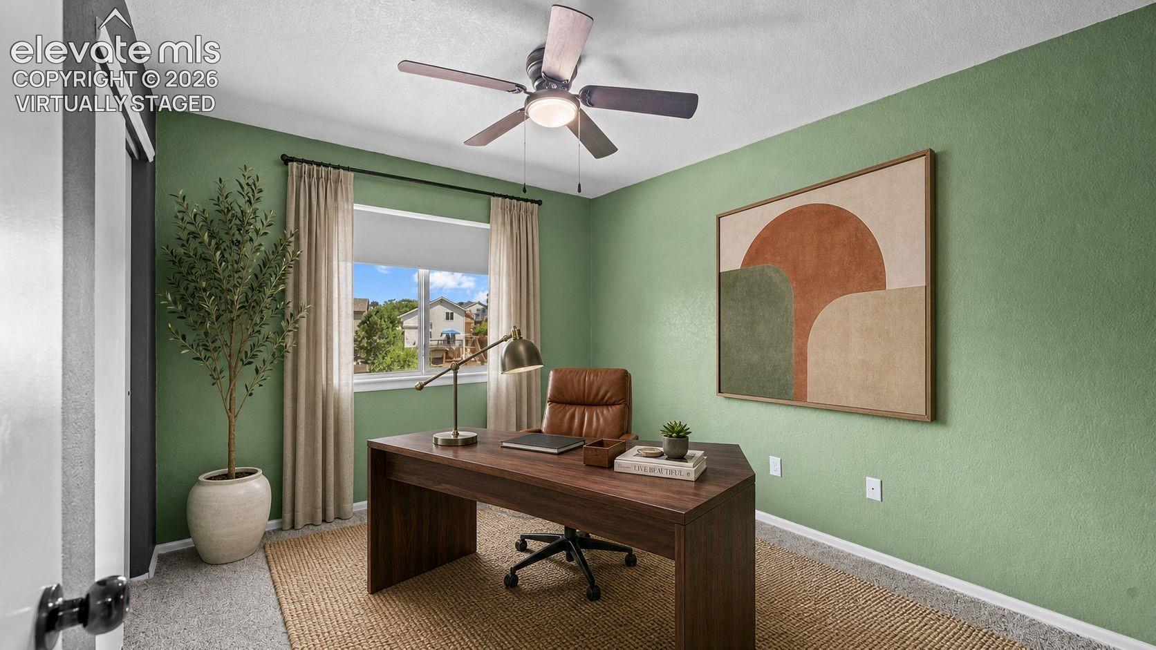 4th upper level bedroom virtually staged as an office