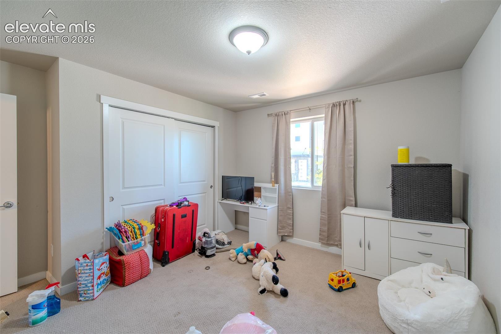 Lower Level Bedroom with neutral carpet.